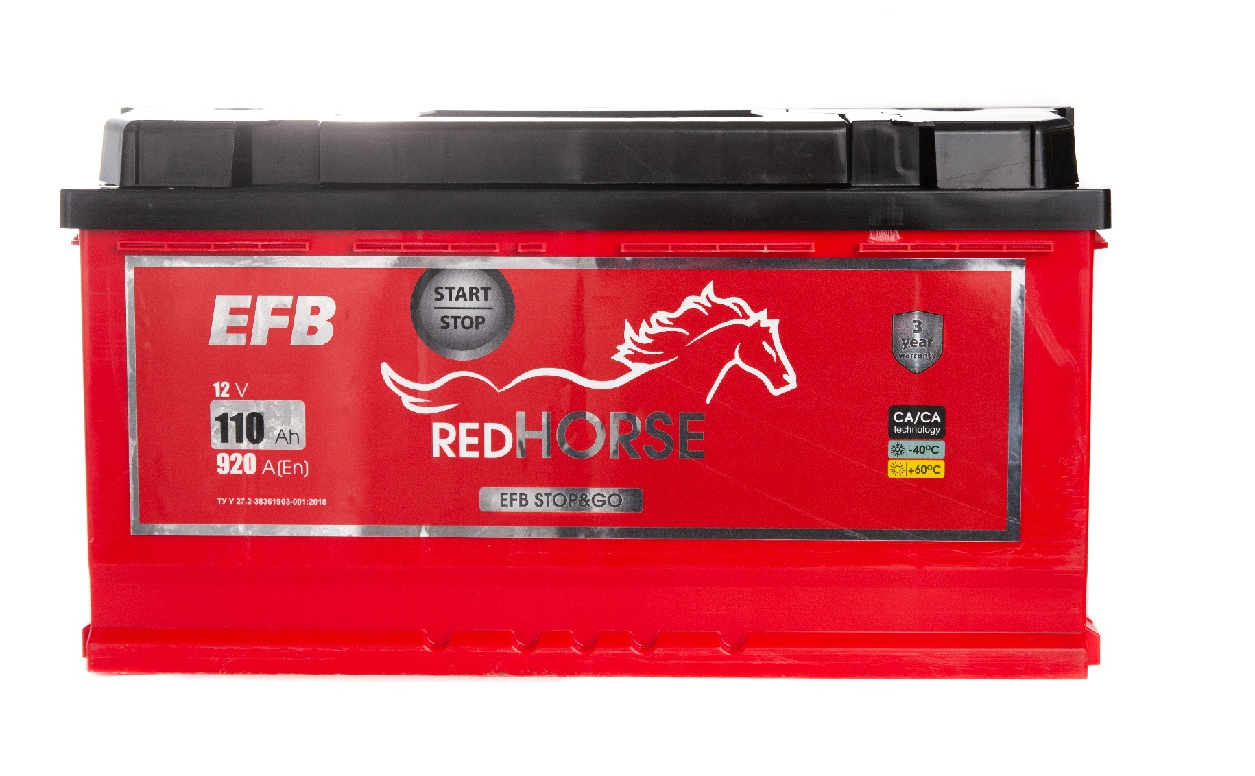 Акумулятор легковий Red Horse EFB STOP&GO 6СТ-110(0), 12B, 110Ah, 920A, плюс праворуч (R+), EFB, 353x175x190мм (Україна) (RHEFB110E0)